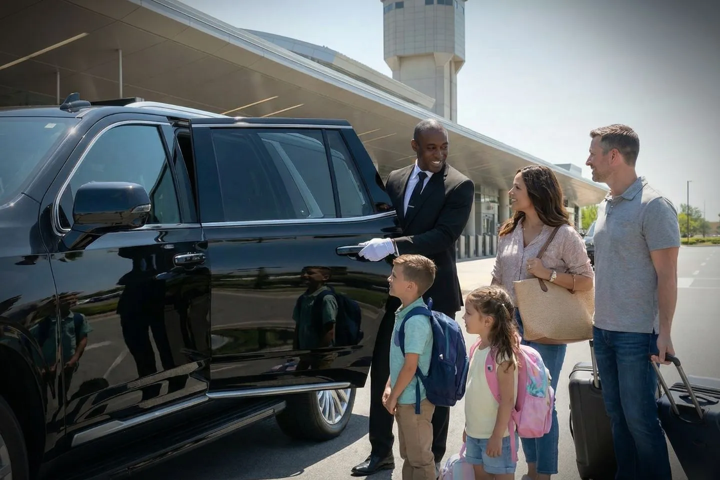 Black SUV Sacramento International (SMF) Airport Car Service at Airport Terminal