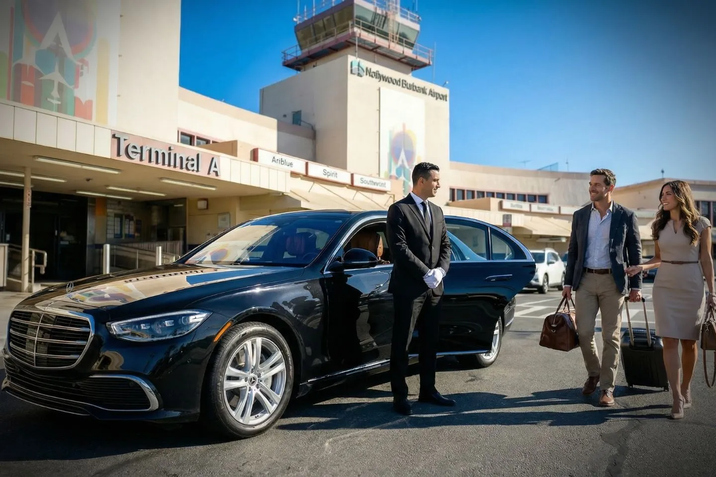 2.	Union Limousine chauffeur greeting executive passenger at BUR Hollywood Burbank airport