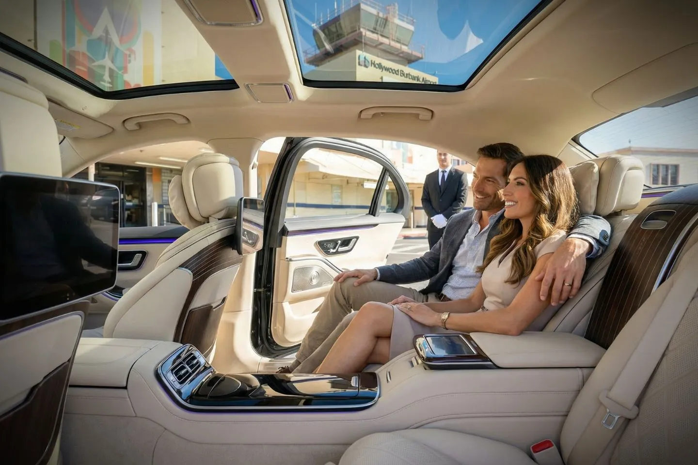 4.	Interior of luxury sedan offering Hollywood Burbank BUR airport transportation in California