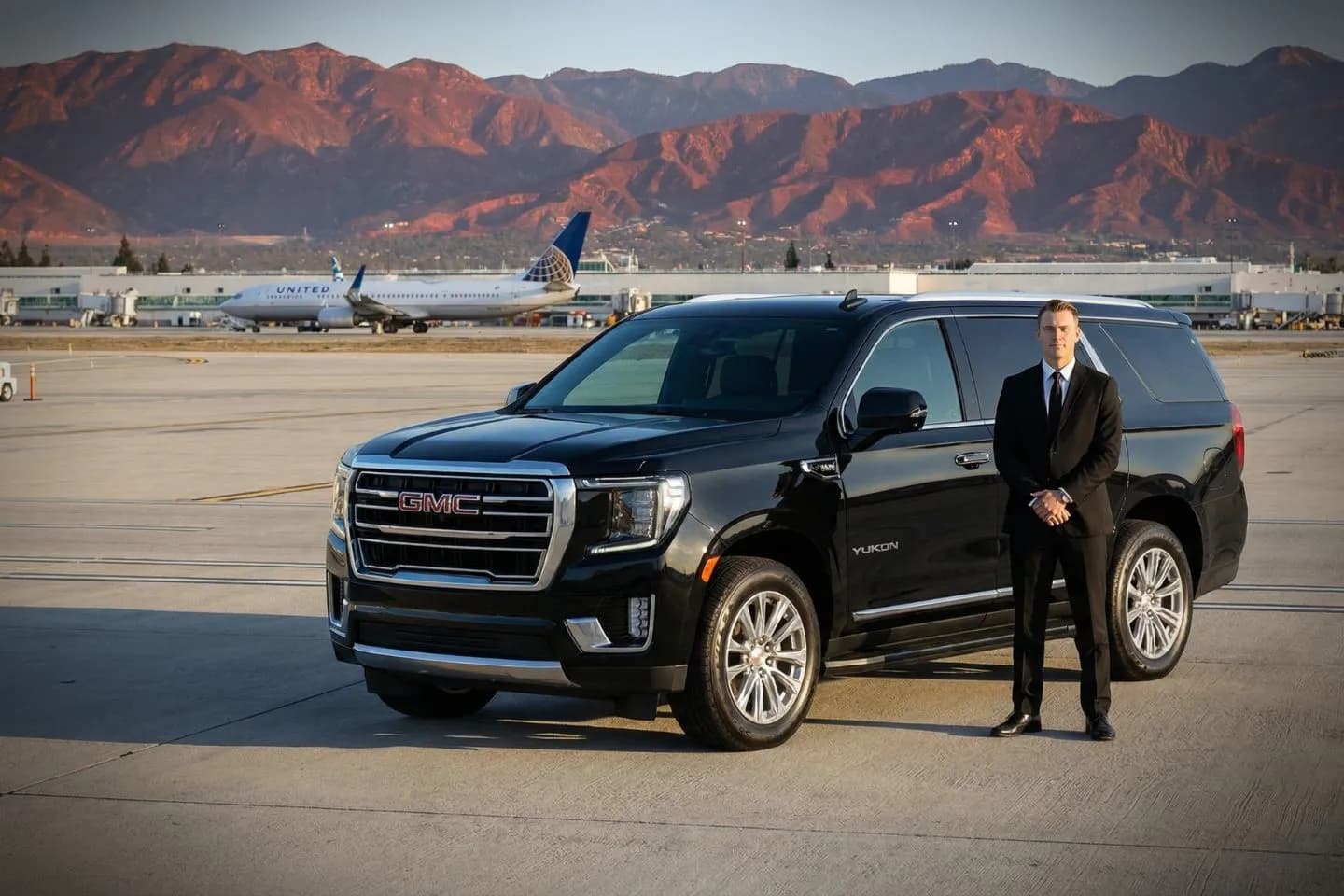Union Limousine chauffeur loading luggage at Ontario International ONT airport baggage claim