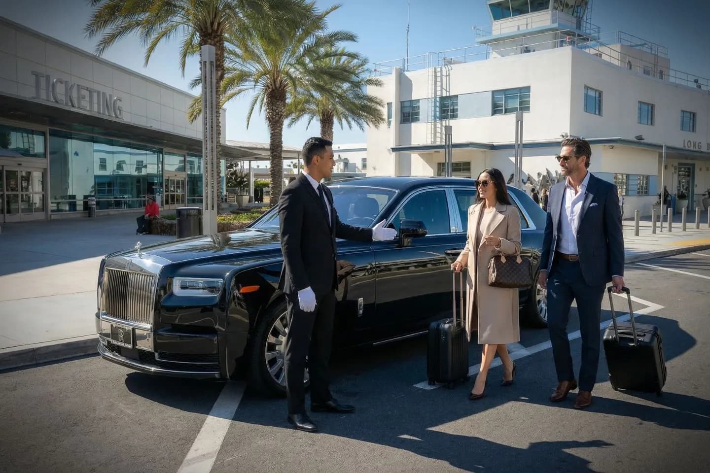 Mercedes Benz S Class offering LGB airport transportation to downtown Long Beach and the Convention Center