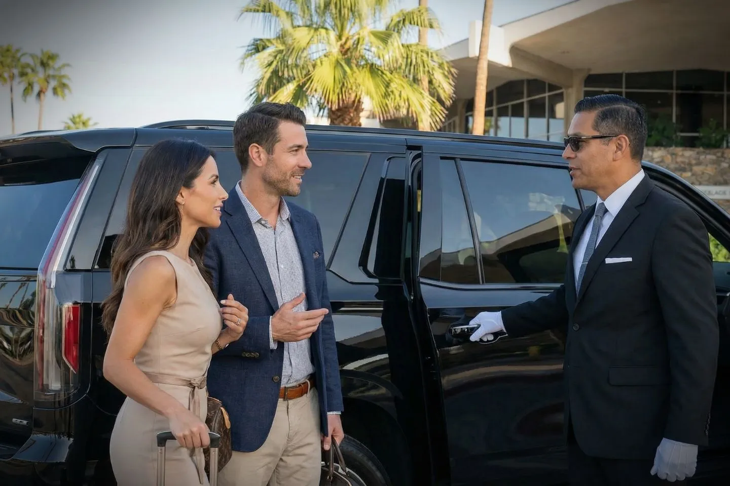 Premium SUV providing Palm Springs International PSP airport car service to a desert resort hotel