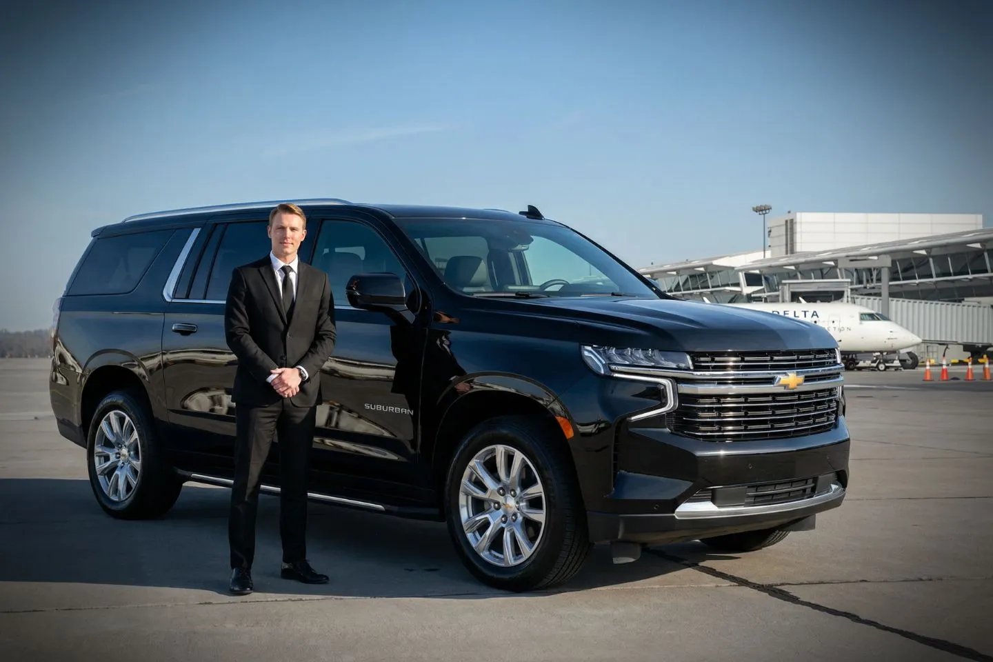 Executive car service waiting at Quad City International terminal entrance