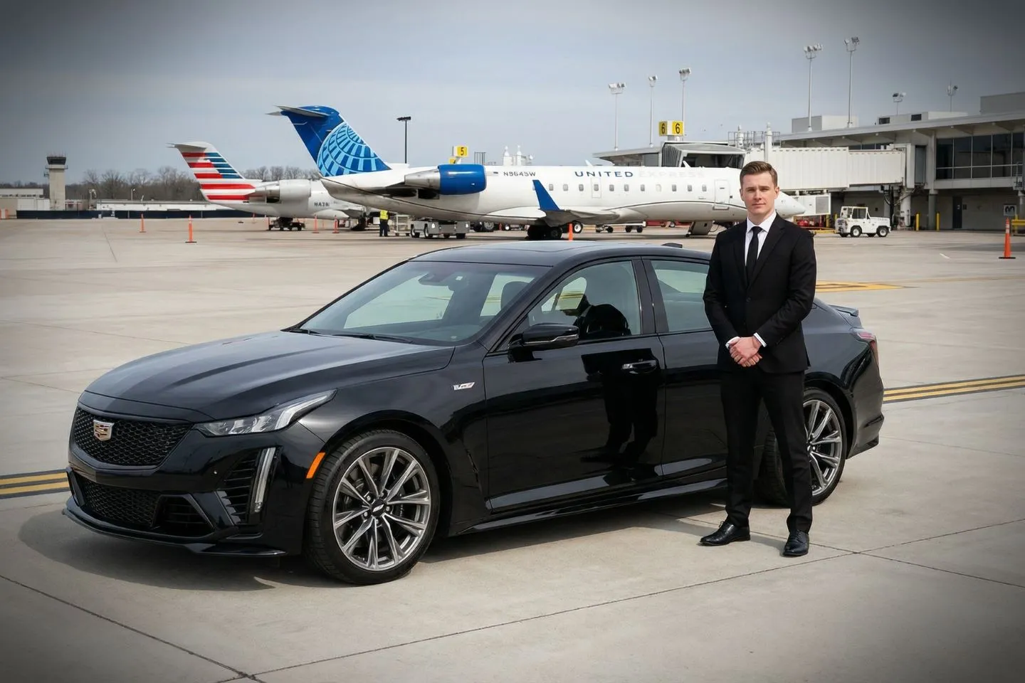 24.	Executive car service waiting at Peoria International terminal entrance