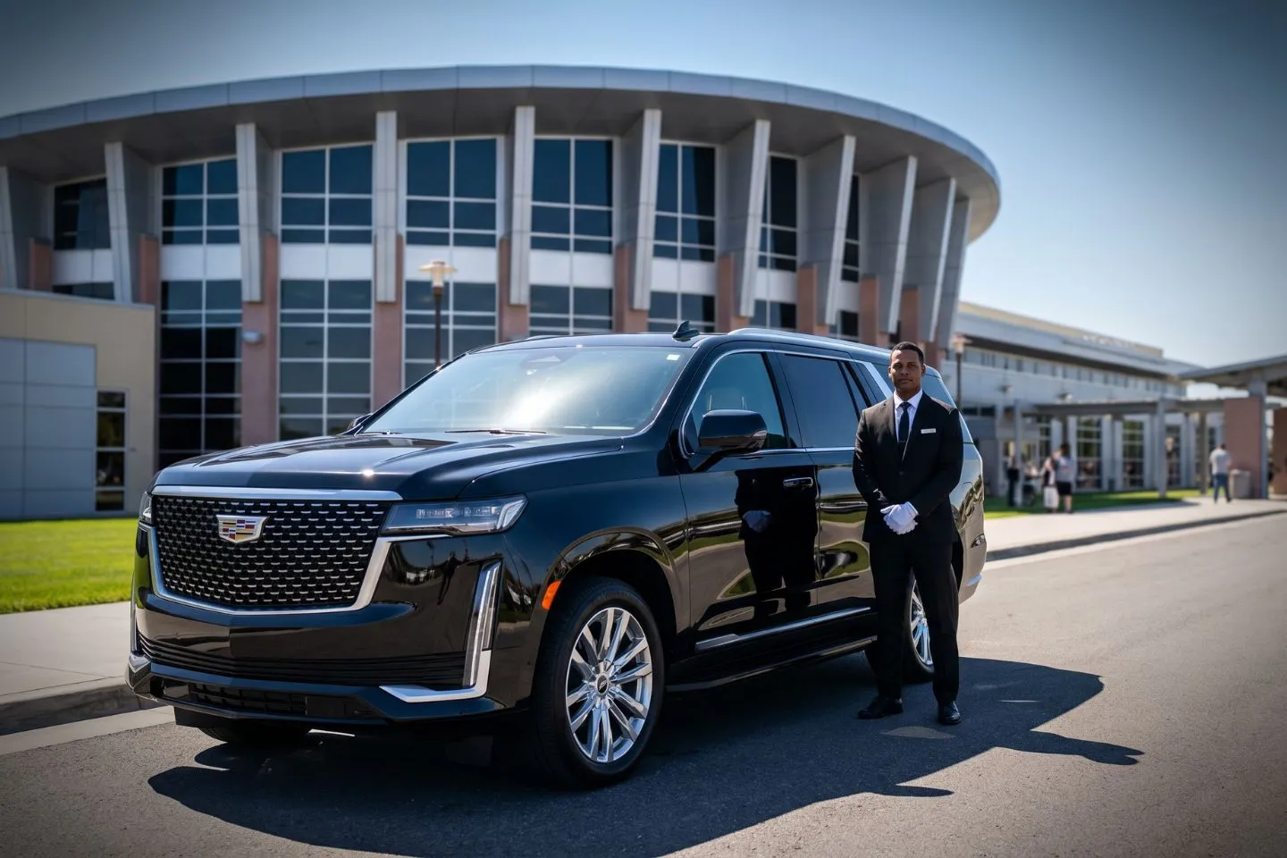 Black BMW 7 Series chauffeured car at Meadows Field airport for Kern County business travel