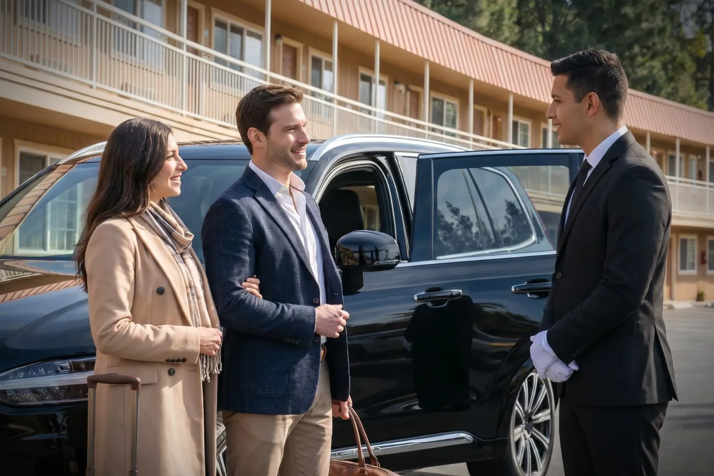 Union Limousine chauffeur greeting wine country guest at UKI Ukiah Municipal airport