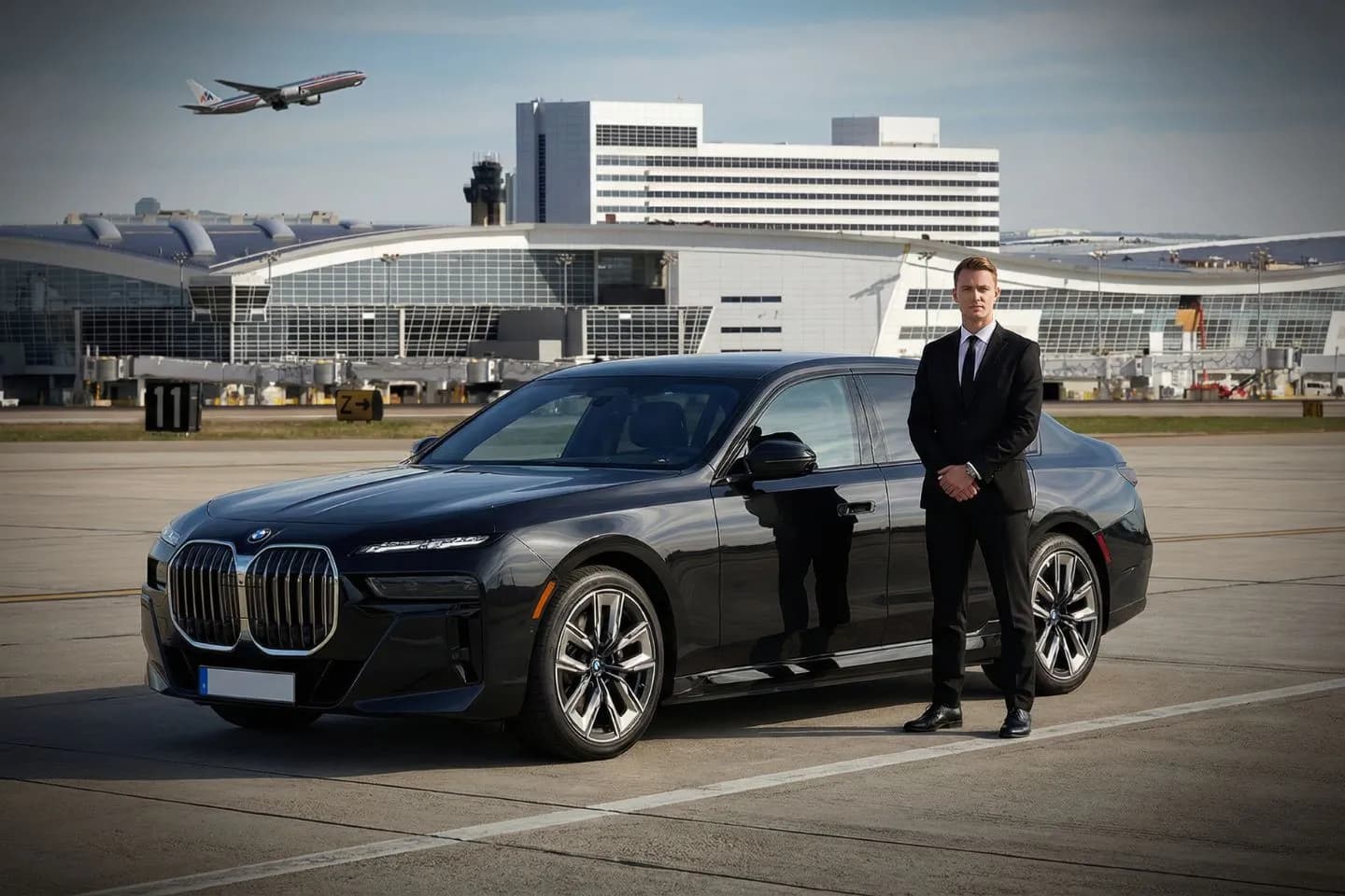 Executive car service waiting at DFW International terminal entrance