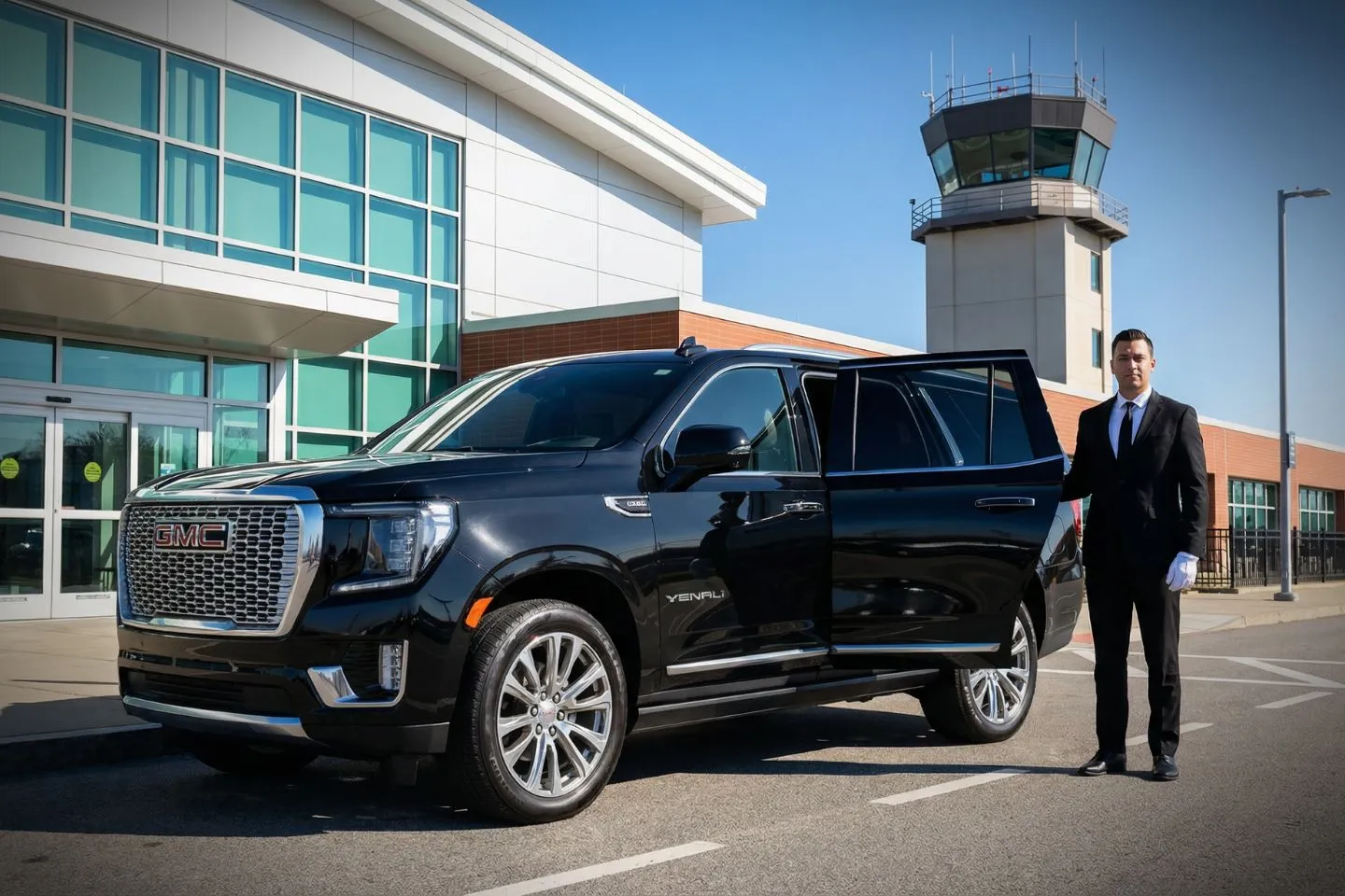 Union Limousine chauffeur greeting summer guest at HYA Hyannis Cape Cod airport