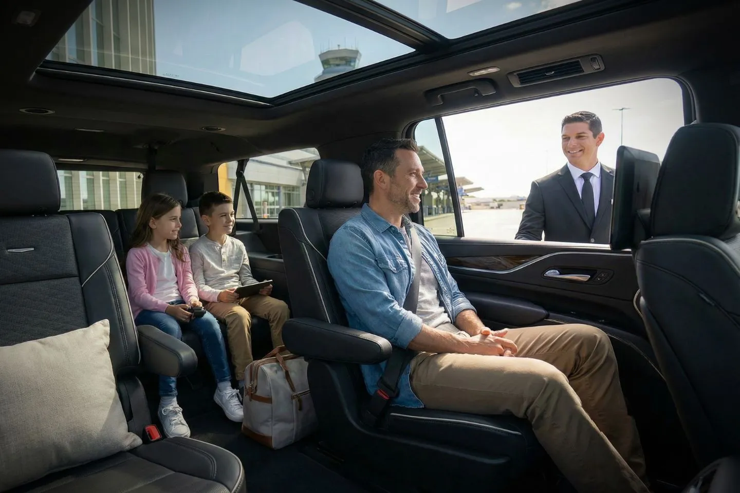 Union Limousine fleet vehicle at Austin-Bergstrom Airport curbside