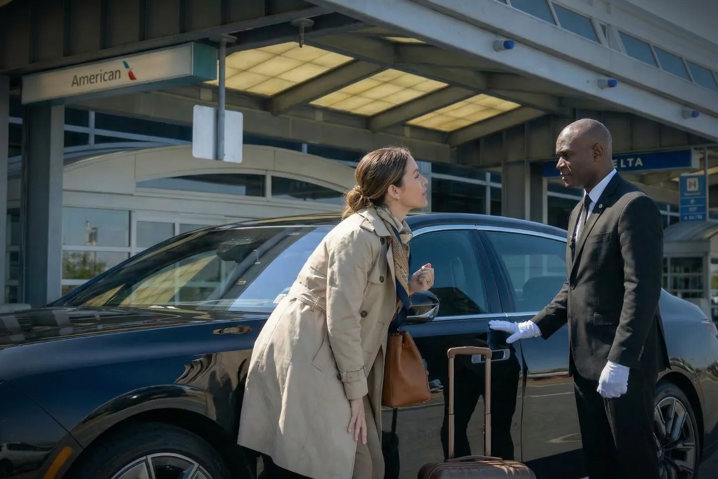 Union Limousine chauffeur greeting executive at ORH Worcester Regional airport