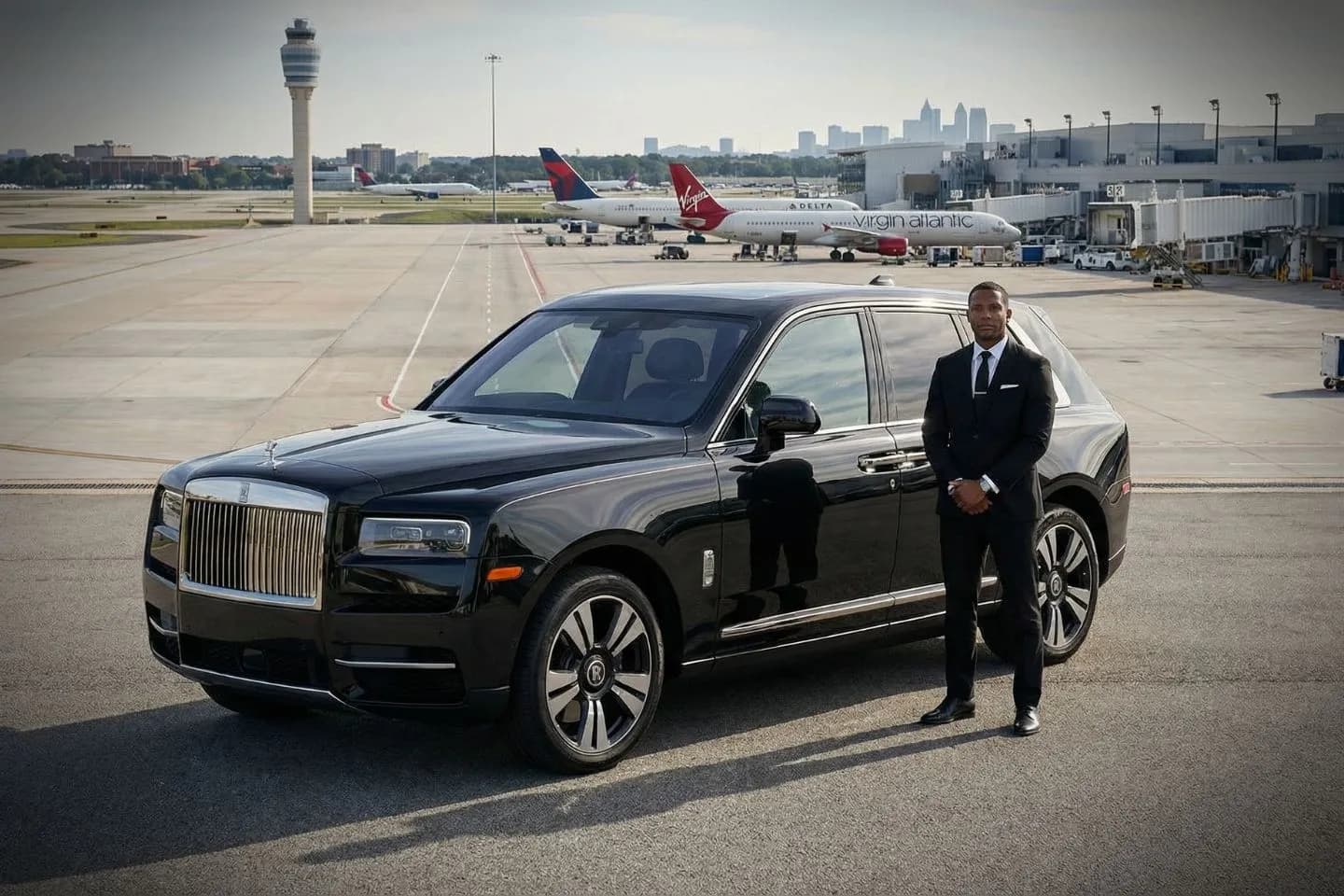 Interior of luxury sedan offering Hartsfield Jackson ATL airport transportation in Georgia