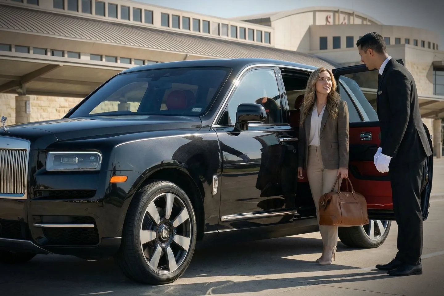 Professional chauffeur greeting client at GRK Regional Airport arrivals