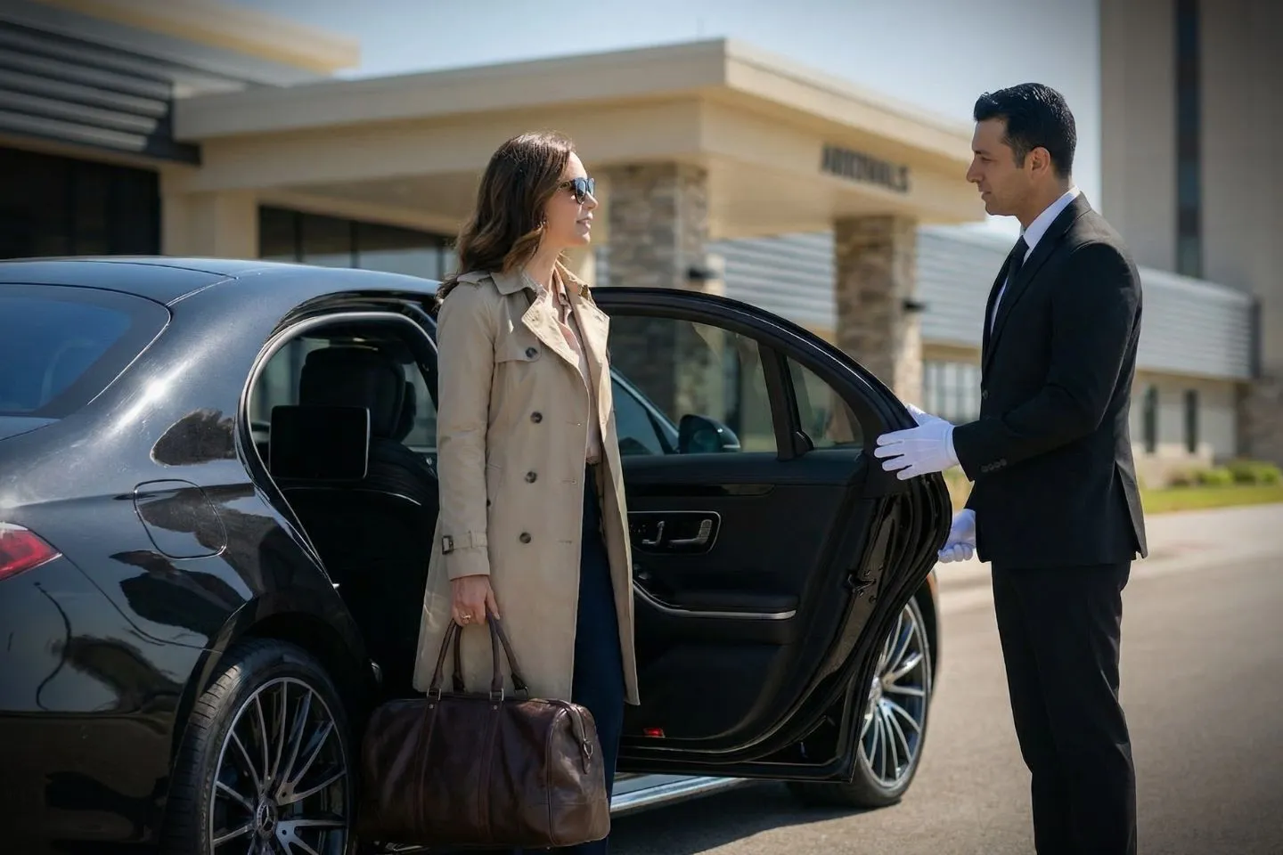 Professional chauffeur greeting passenger at AMA airport arrivals