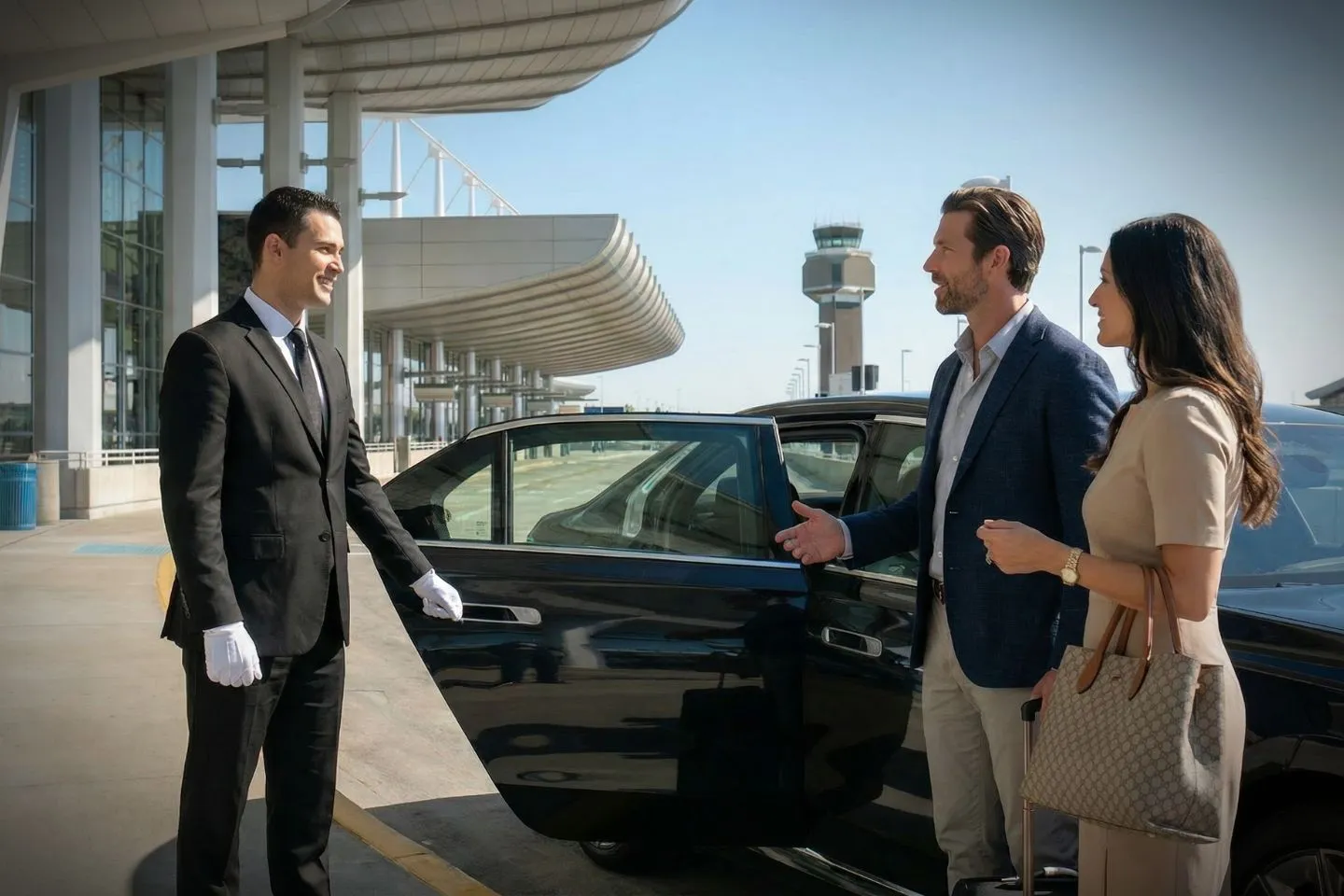 Professional chauffeur greeting passenger at ANC arrivals hall