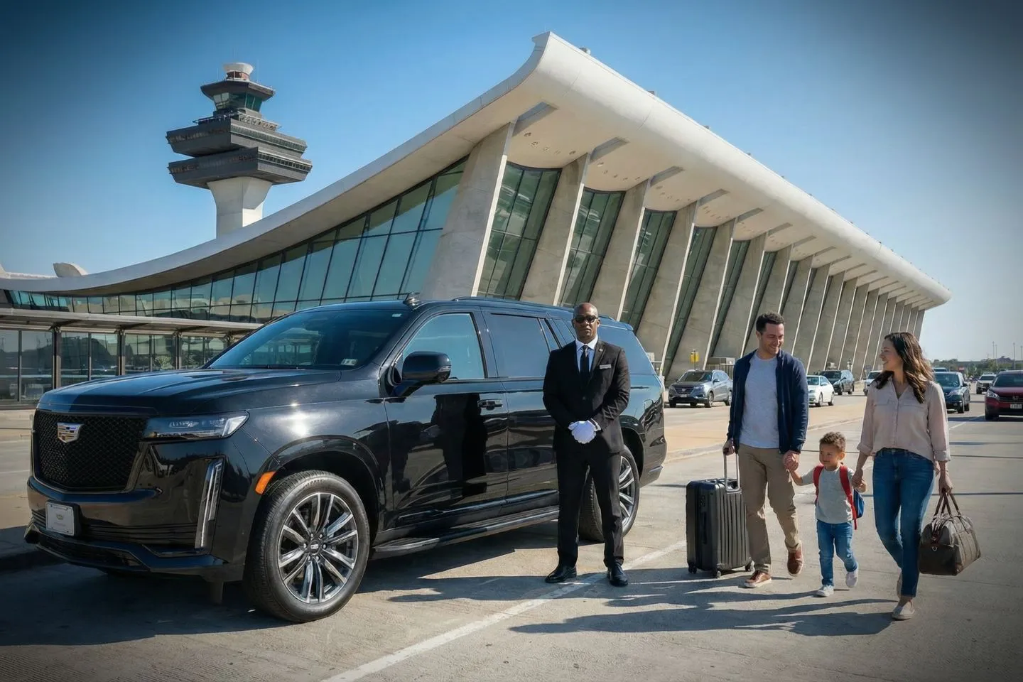 Union Limousine chauffeur greeting international arrival guest at IAD Dulles airport Concourse A baggage claim