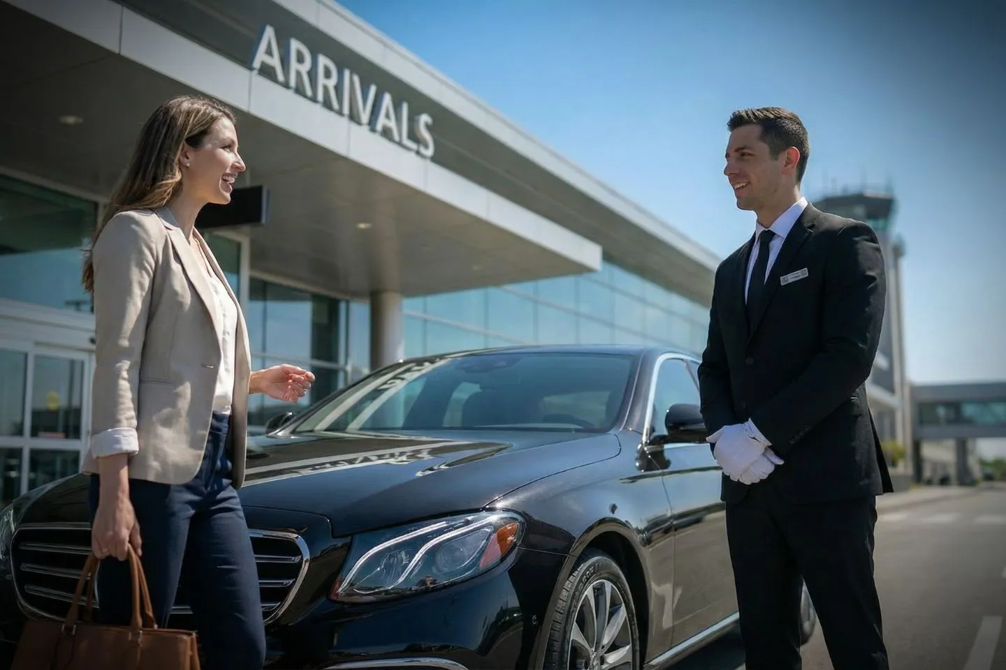 Professional chauffeur greeting passenger at DLG arrivals in southwest Alaska