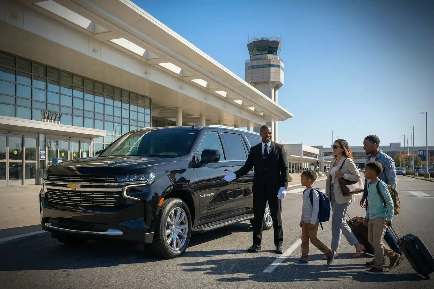 Union Limousine chauffeur greeting executive at LIT Clinton National airport baggage claim