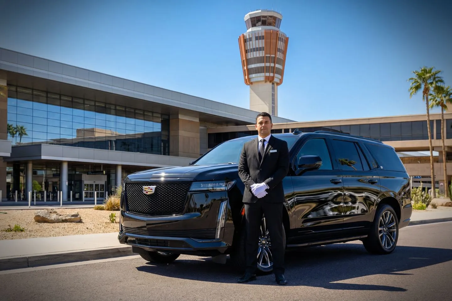 Premium SUV ready for PHX airport pickup outside Terminal 3 in Arizona