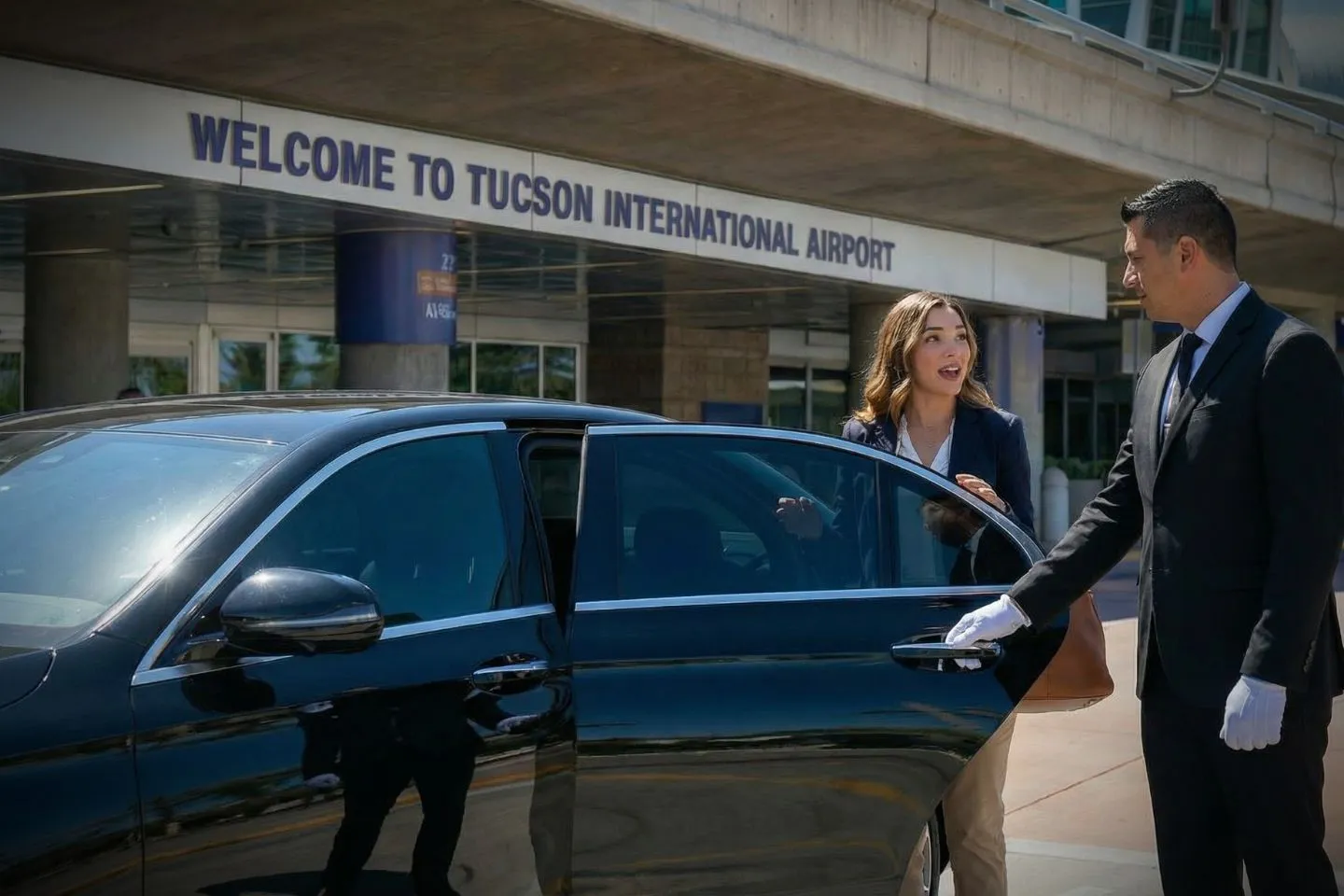 Professional chauffeur greeting passenger at TUS baggage claim area