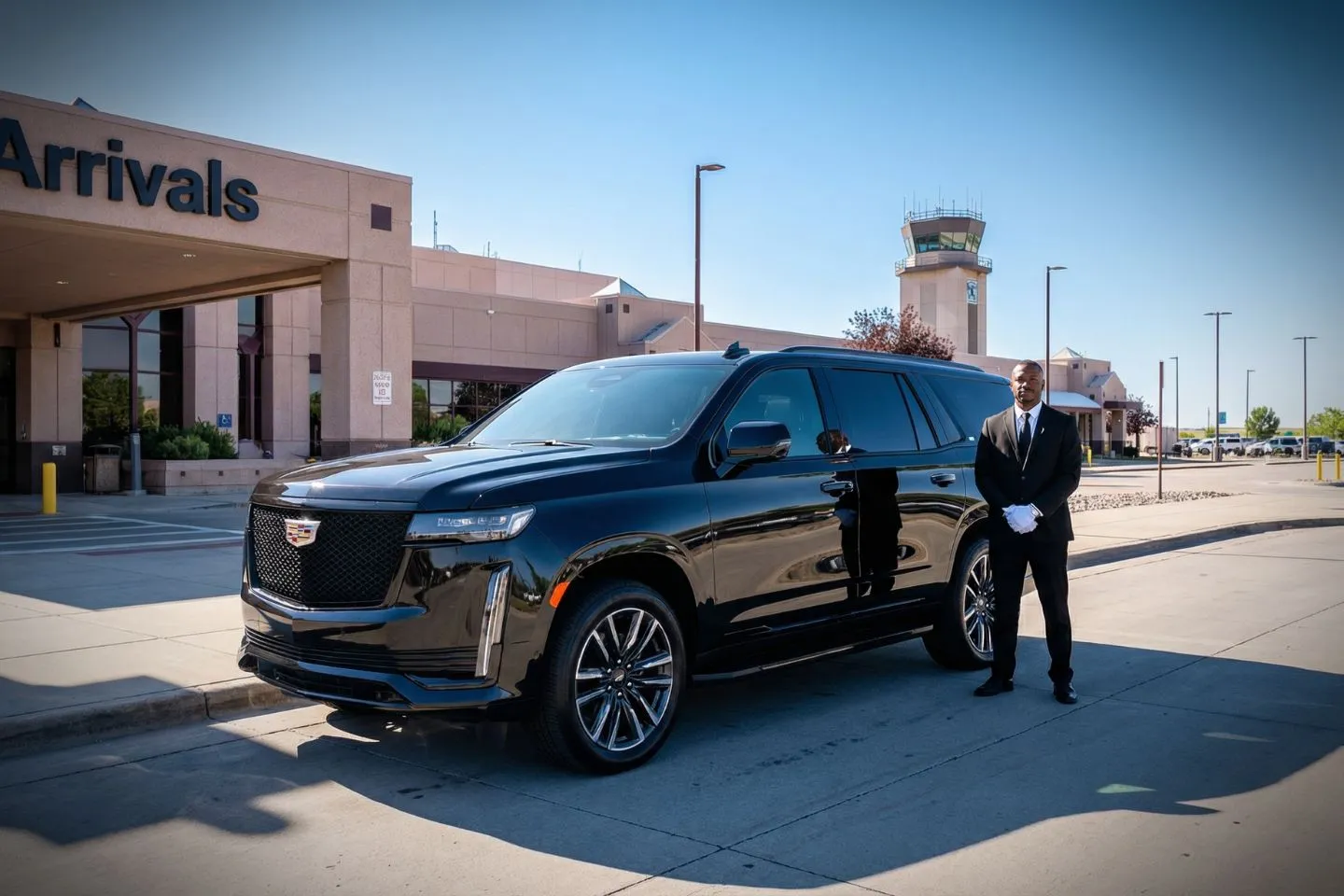 Union Limousine chauffeur greeting Air Force Academy parent at COS Colorado Springs airport baggage claim