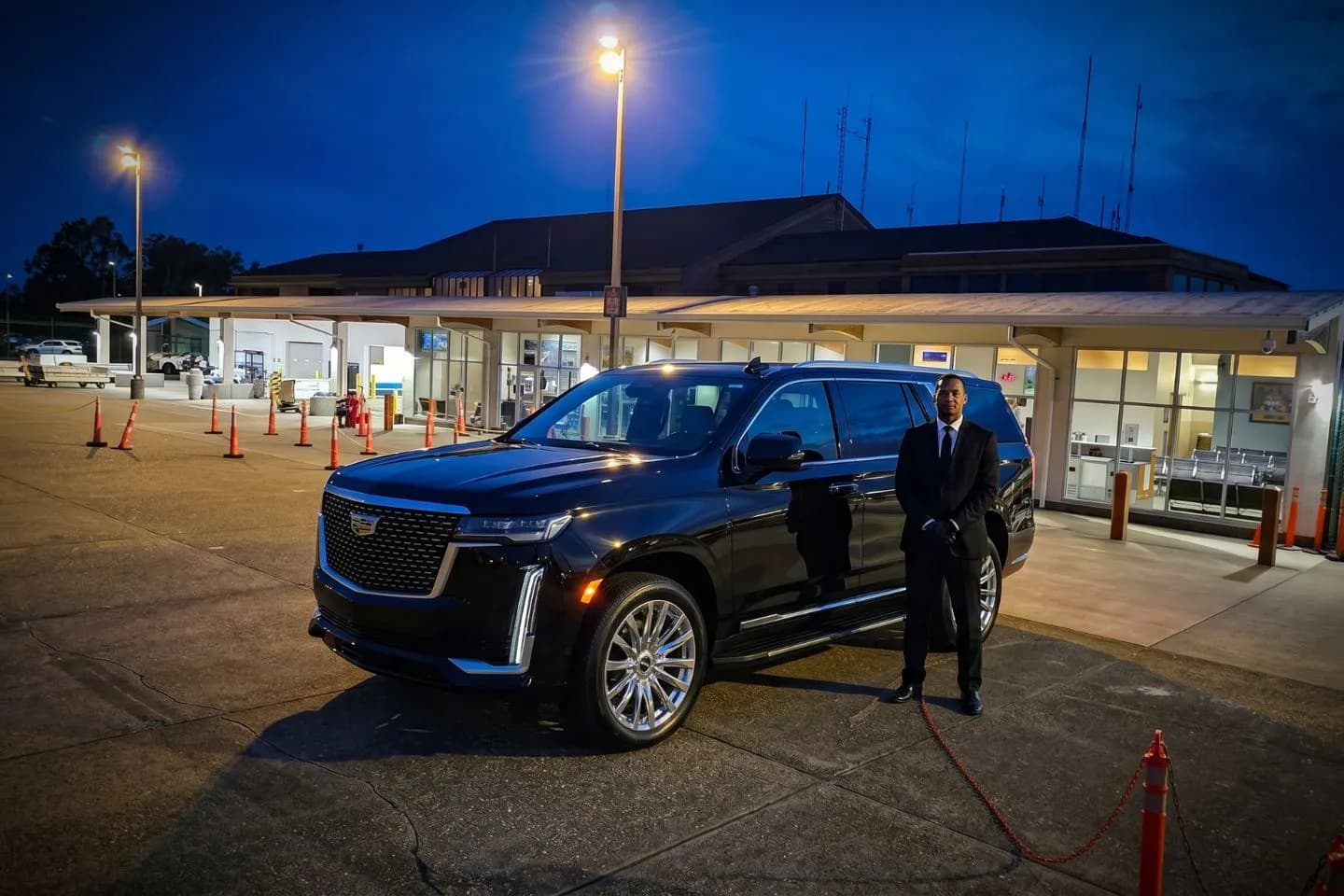 Union Limousine chauffeur greeting Redwood National Park guest at ACV California Redwood Coast Humboldt airport baggage claim