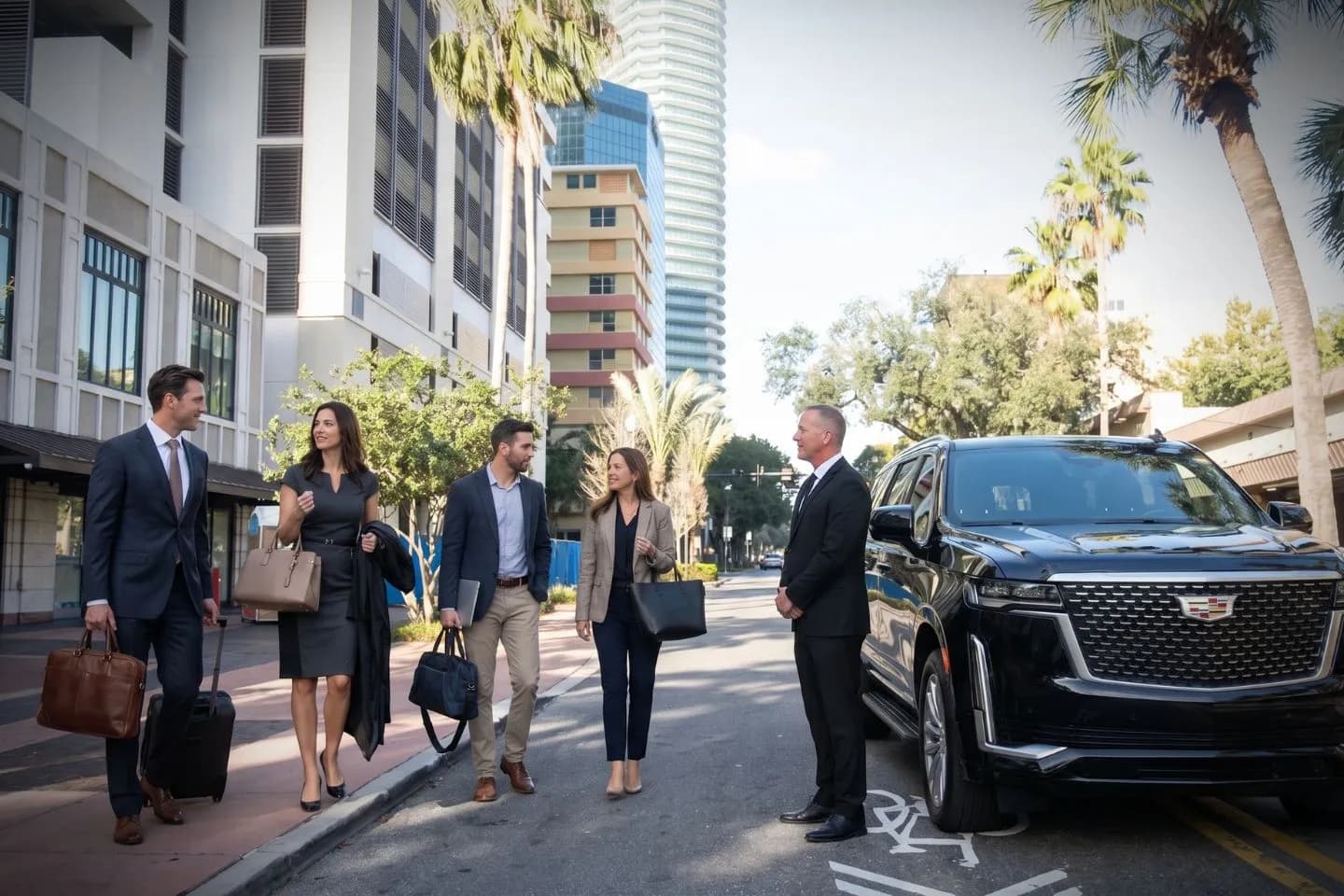 Private driver assisting passenger with luggage in Pinellas, FL.