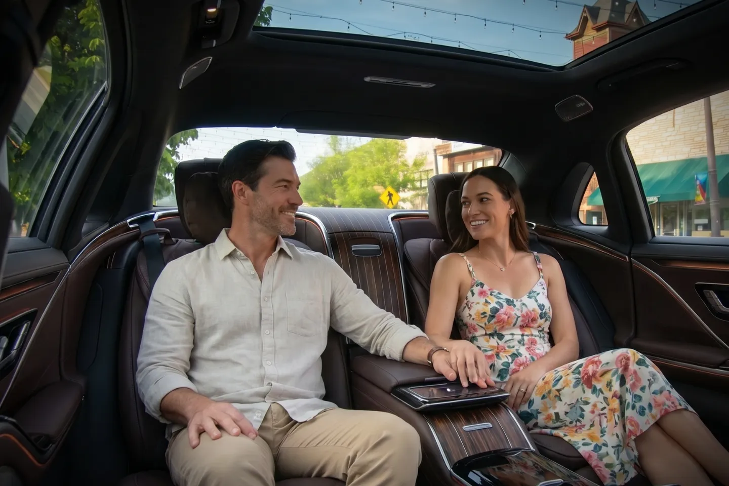 Spacious private black car service interior designed for executive travel in Douglas, CO.