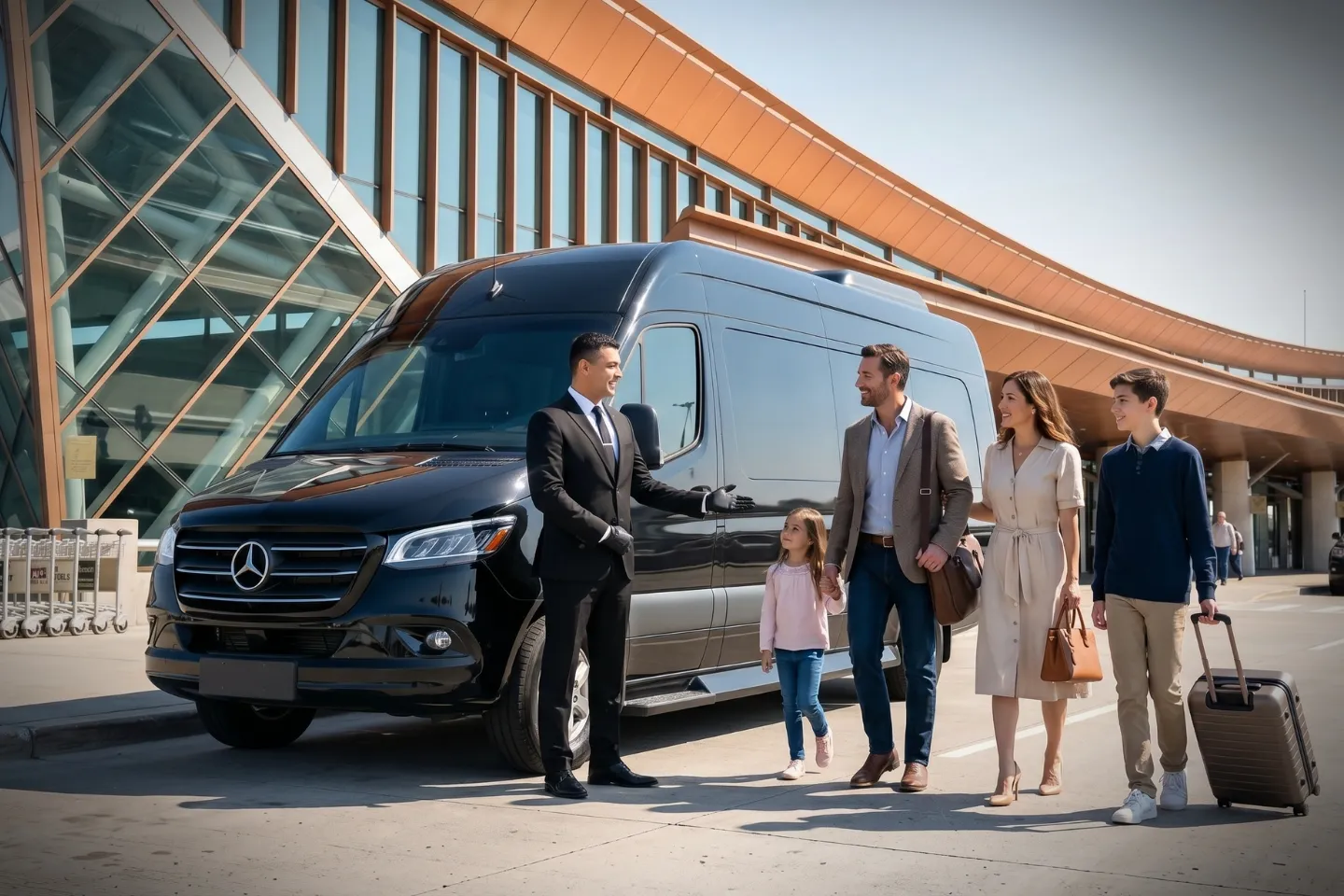 Executive Sprinter van interior with leather seating for Buffalo airport transfers
