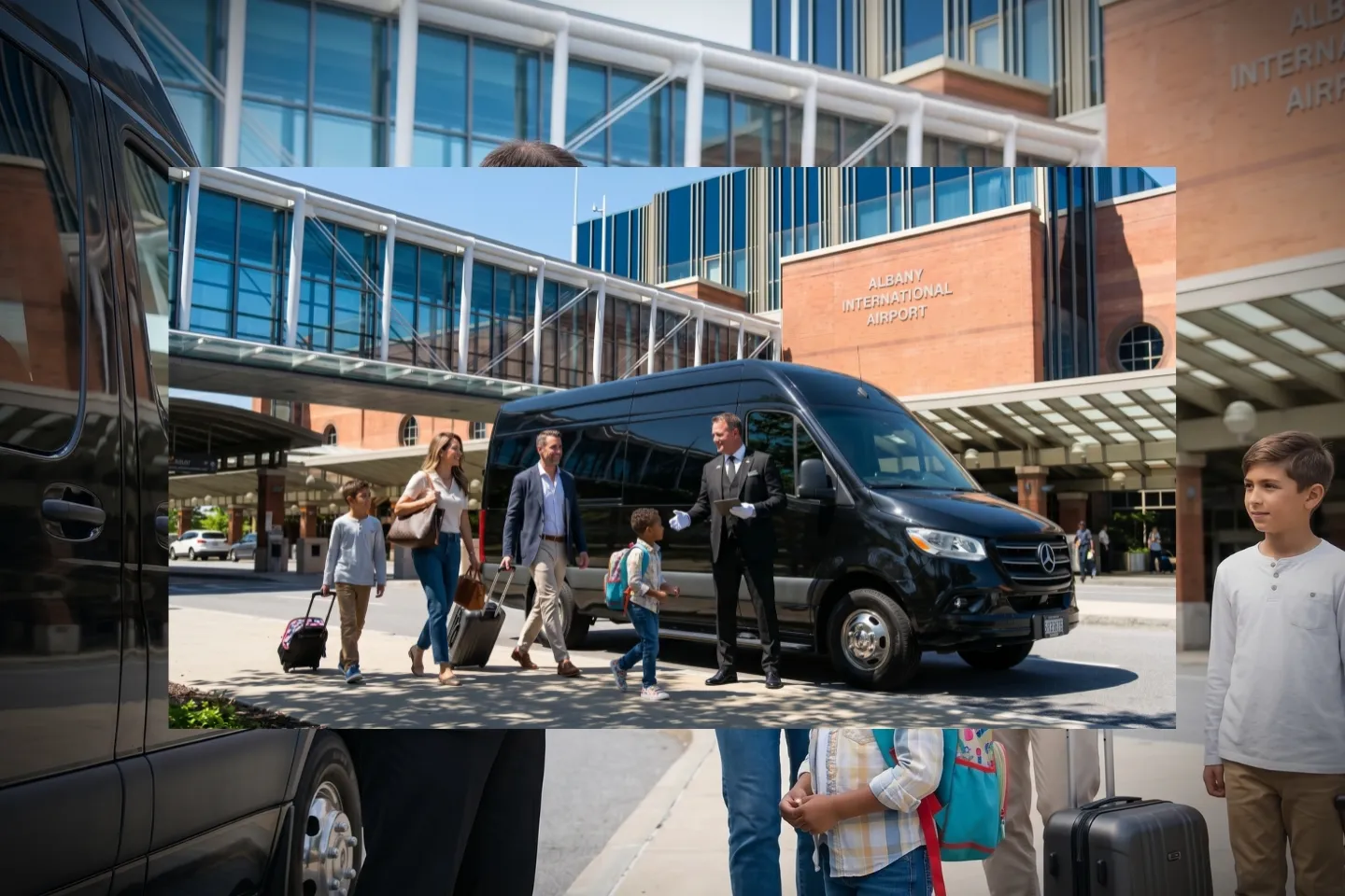 Sprinter van parked along the Albany International Airport terminal roadway