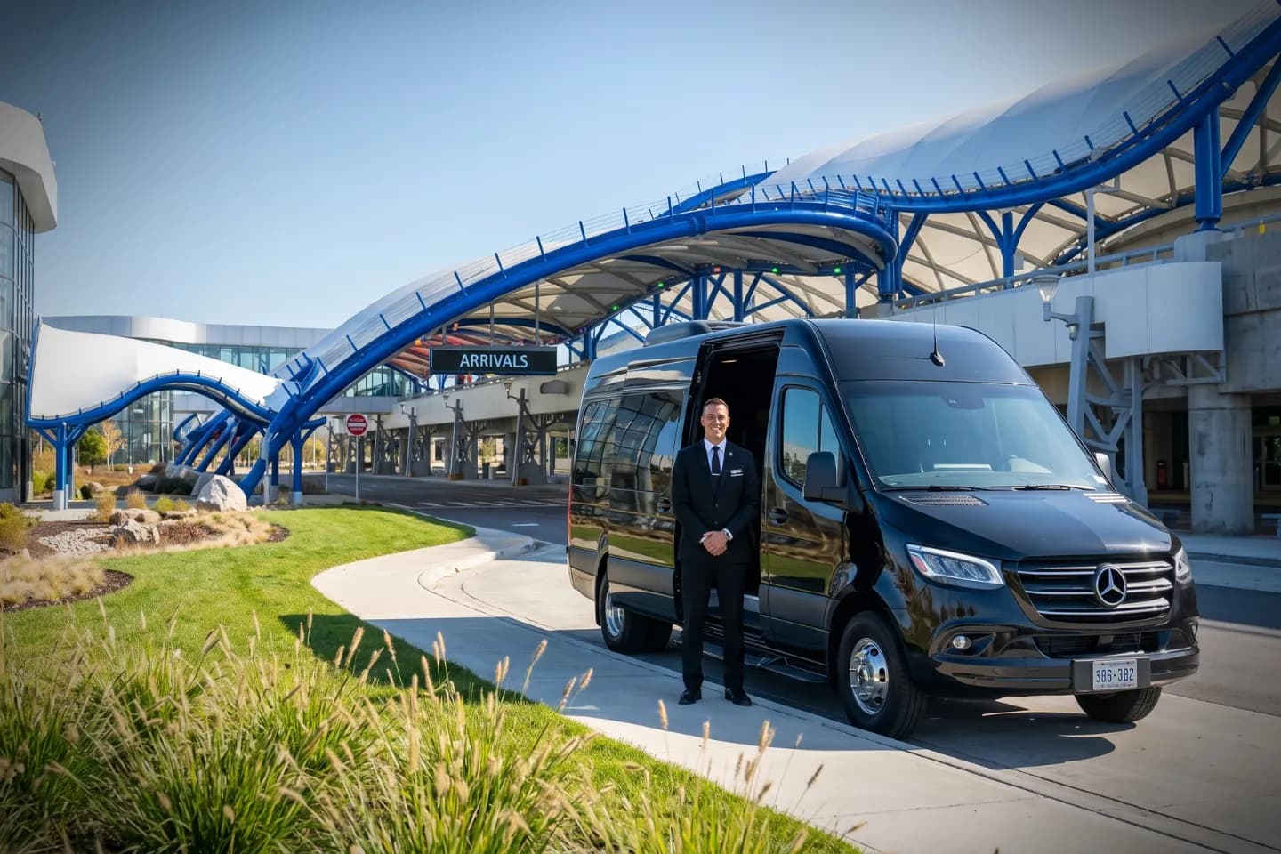 Sprinter van rental parked outside Frederick Douglass Greater Rochester International Airport