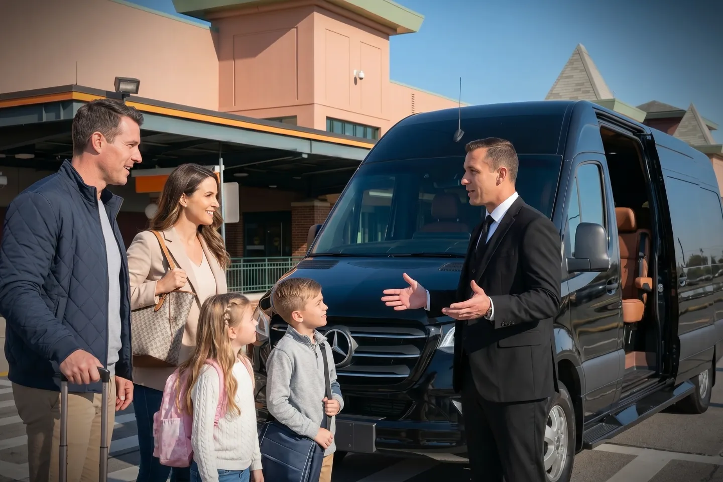 Sprinter van rental idling at the Stewart International Airport pickup lane
