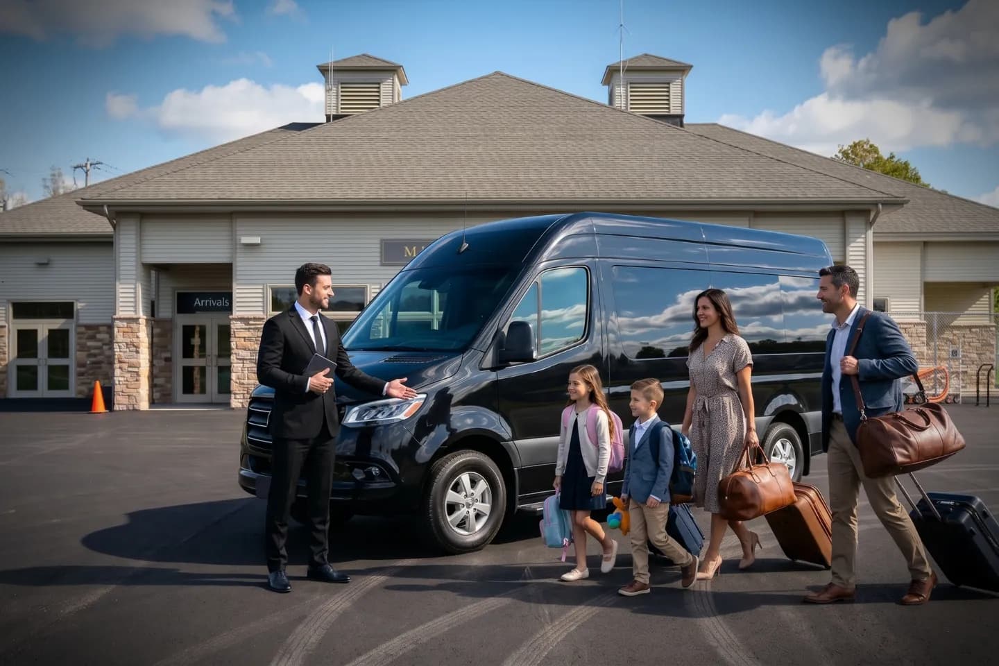 Roomy leather cabin of a Massena airport Sprinter van rental