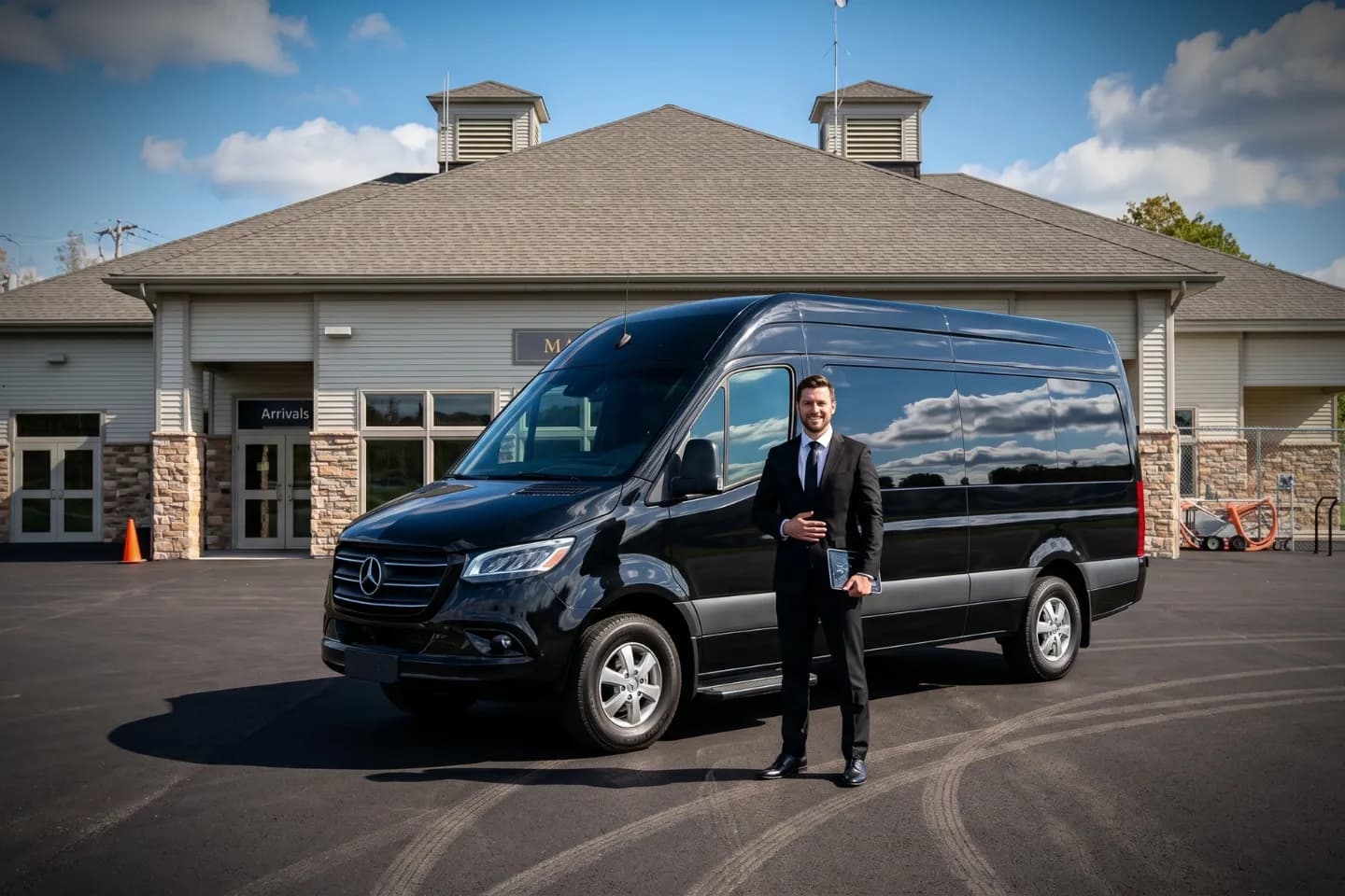 Sprinter van rental parked at the Massena International Richards Field terminal