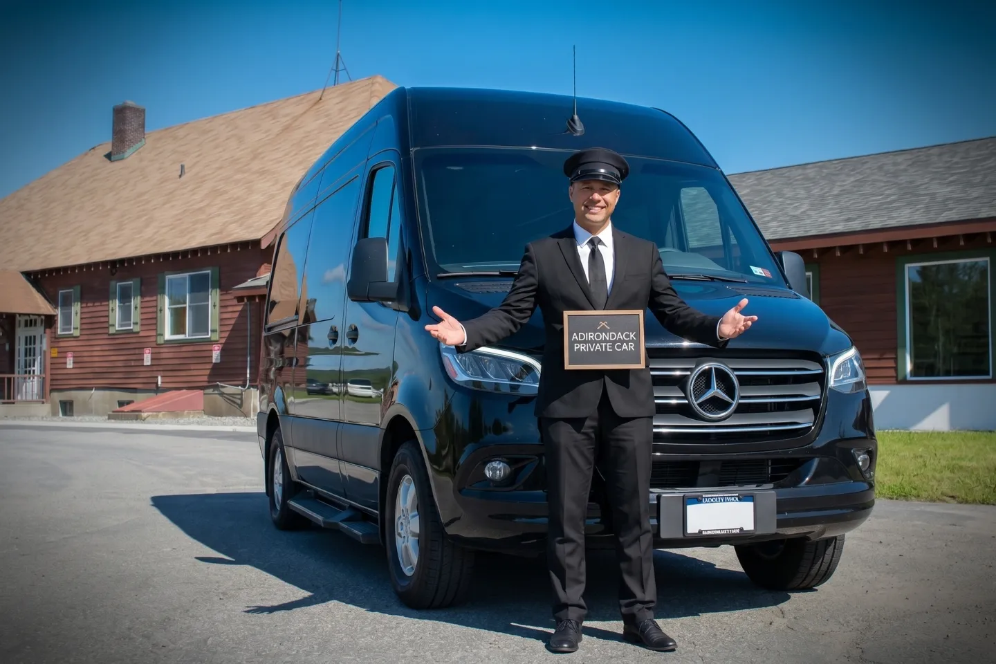 Chauffeur loading ski bags into a Sprinter van at SLK curbside