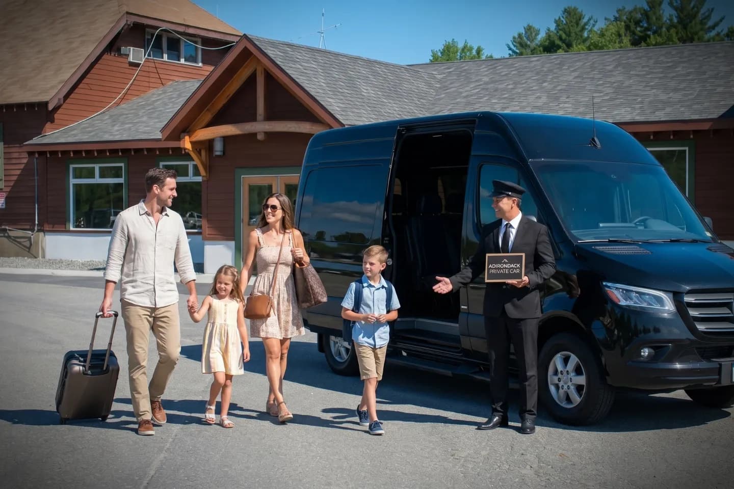 Warm leather interior of an Adirondack airport Sprinter van rental