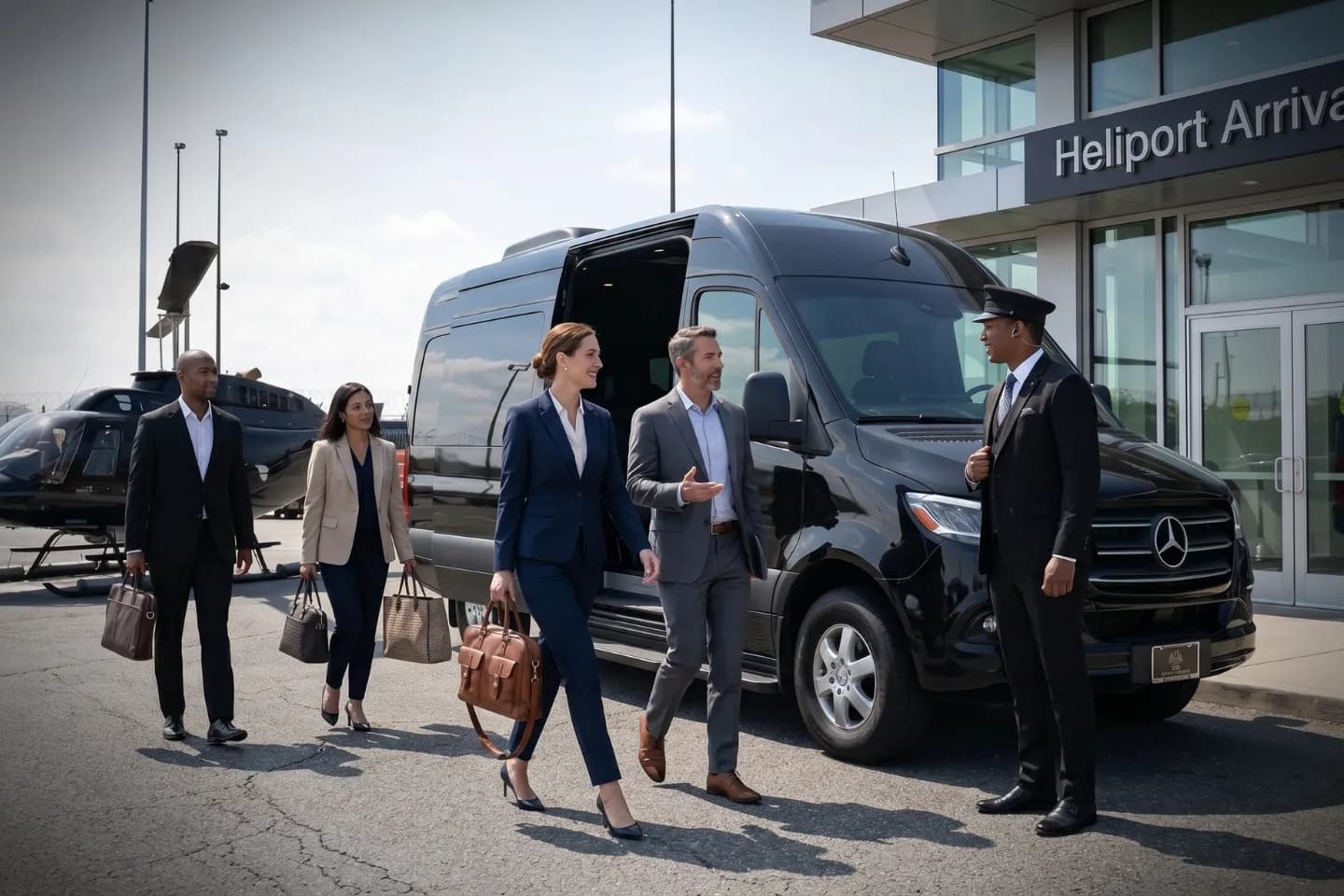 Executive cabin of a Sprinter van serving West 30th Street Heliport