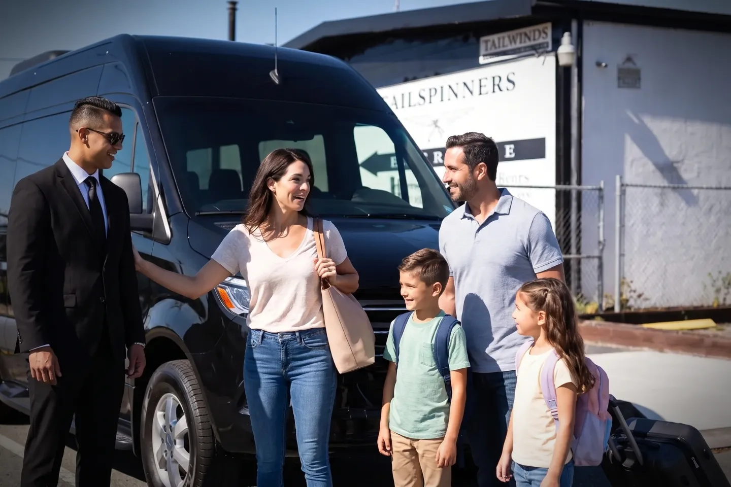 Sprinter van waiting near the South Jersey Regional Airport terminal in Lumberton