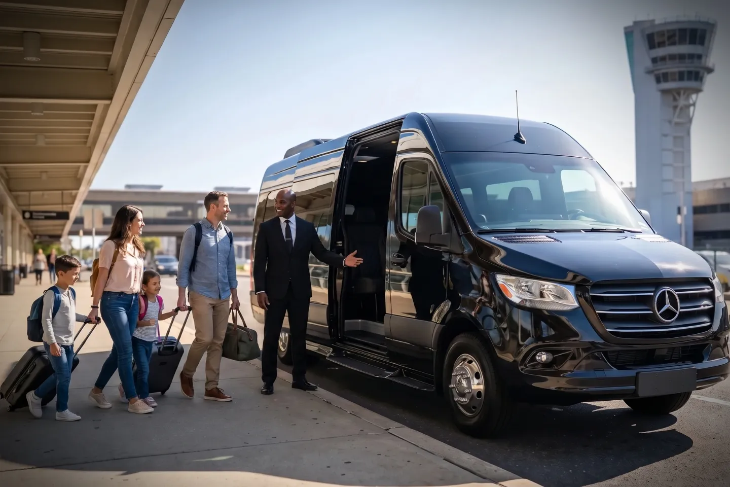 Stretch limousine stationed at DuBois Regional Airport for an airport transfer