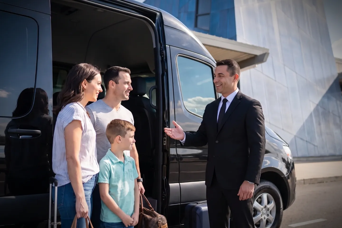 Stretch limo stationed at AVP curbside passenger pickup zone
