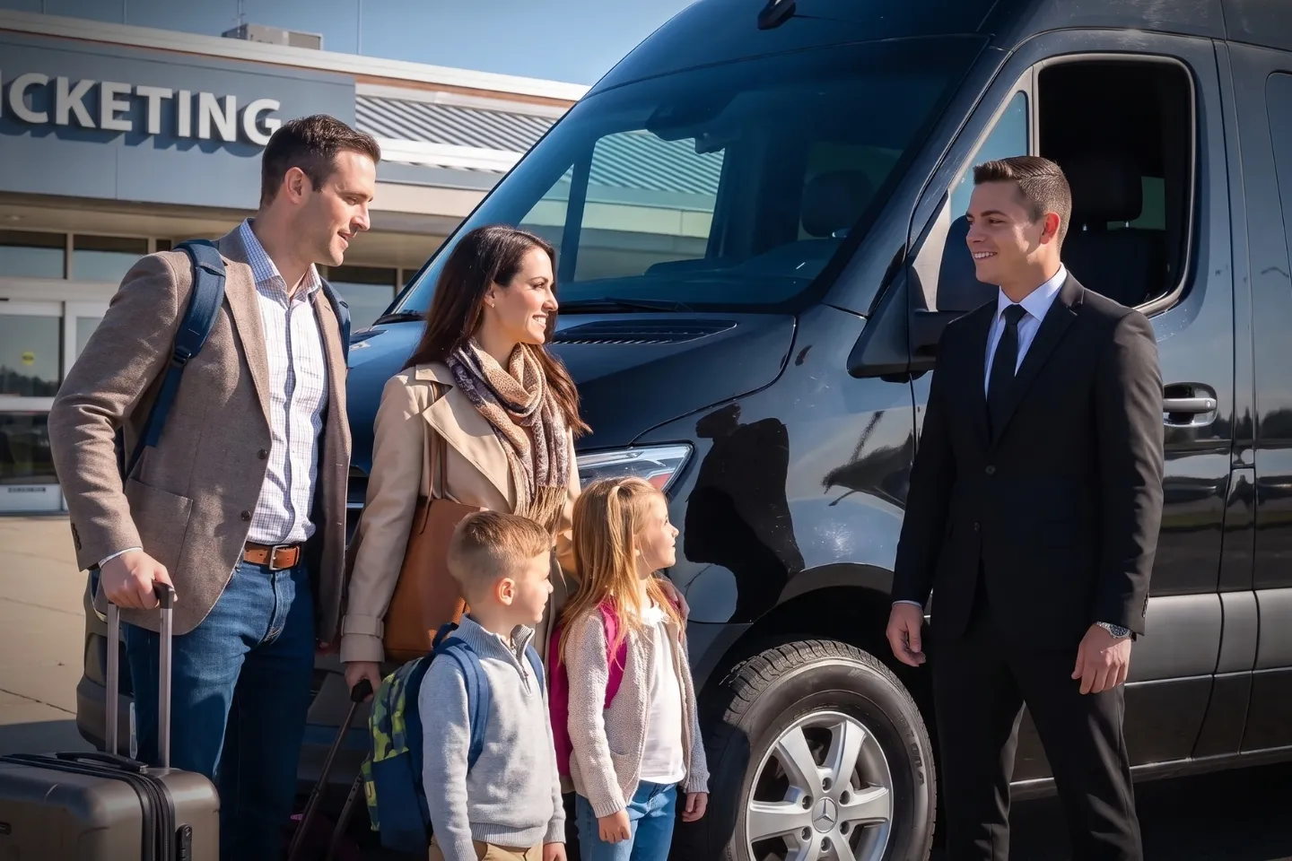 Stretch limo positioned at ERI arrivals for chauffeured car service