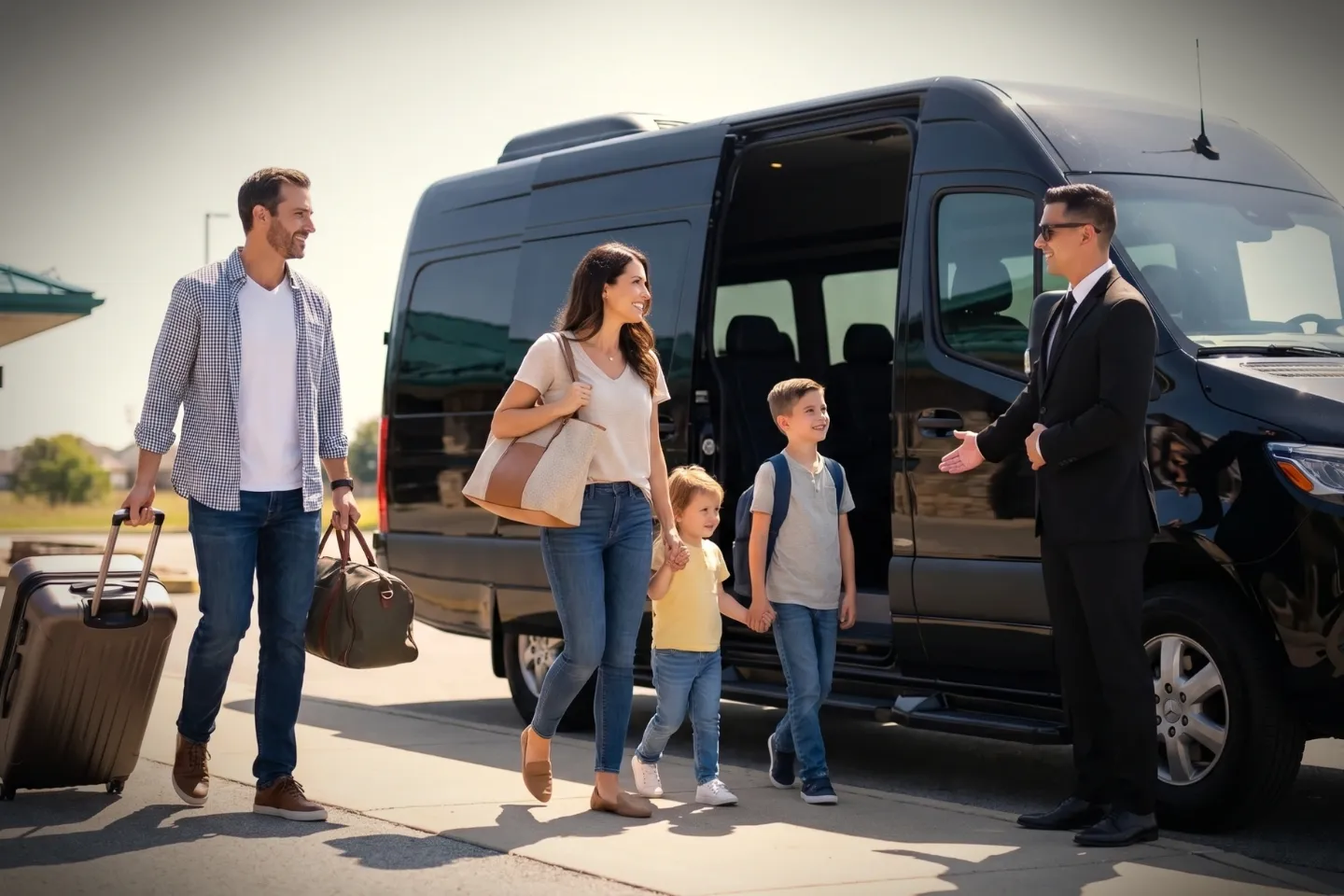 Executive limo stationed outside Arnold Palmer Regional for an airport transfer