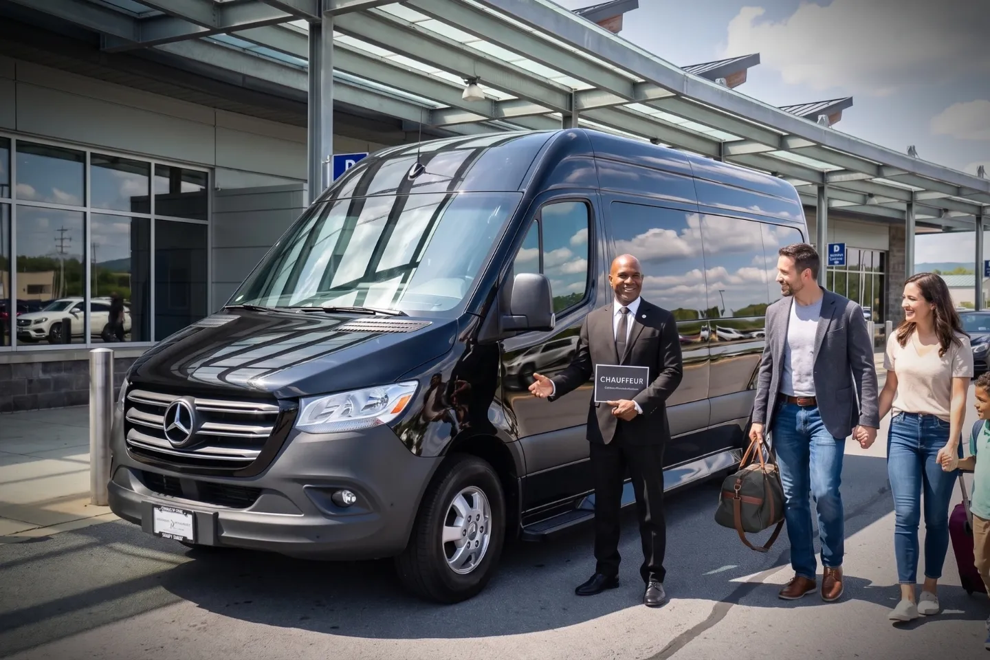 Stretch limo stationed at Williamsport Regional for a chauffeured airport transfer