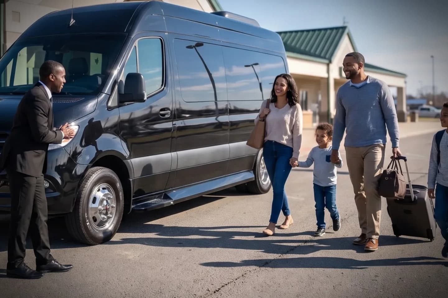 Stretch limo stationed at John Murtha Johnstown Airport for an airport transfer