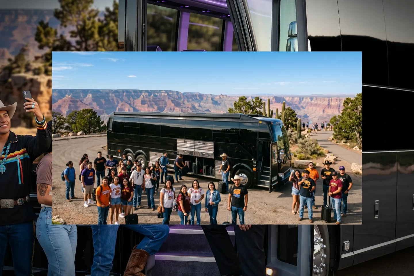 Driver stowing suitcases in the luggage bay of an Arizona charter bus