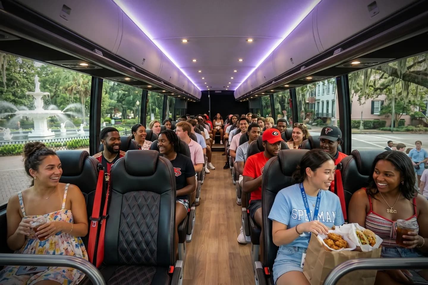 Professional driver welcoming guests aboard a luxury charter bus in Georgia