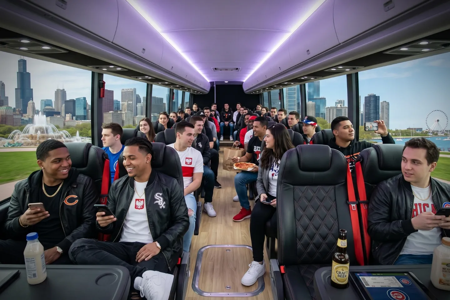 5. Professional driver welcoming guests aboard a luxury charter bus in Illinois