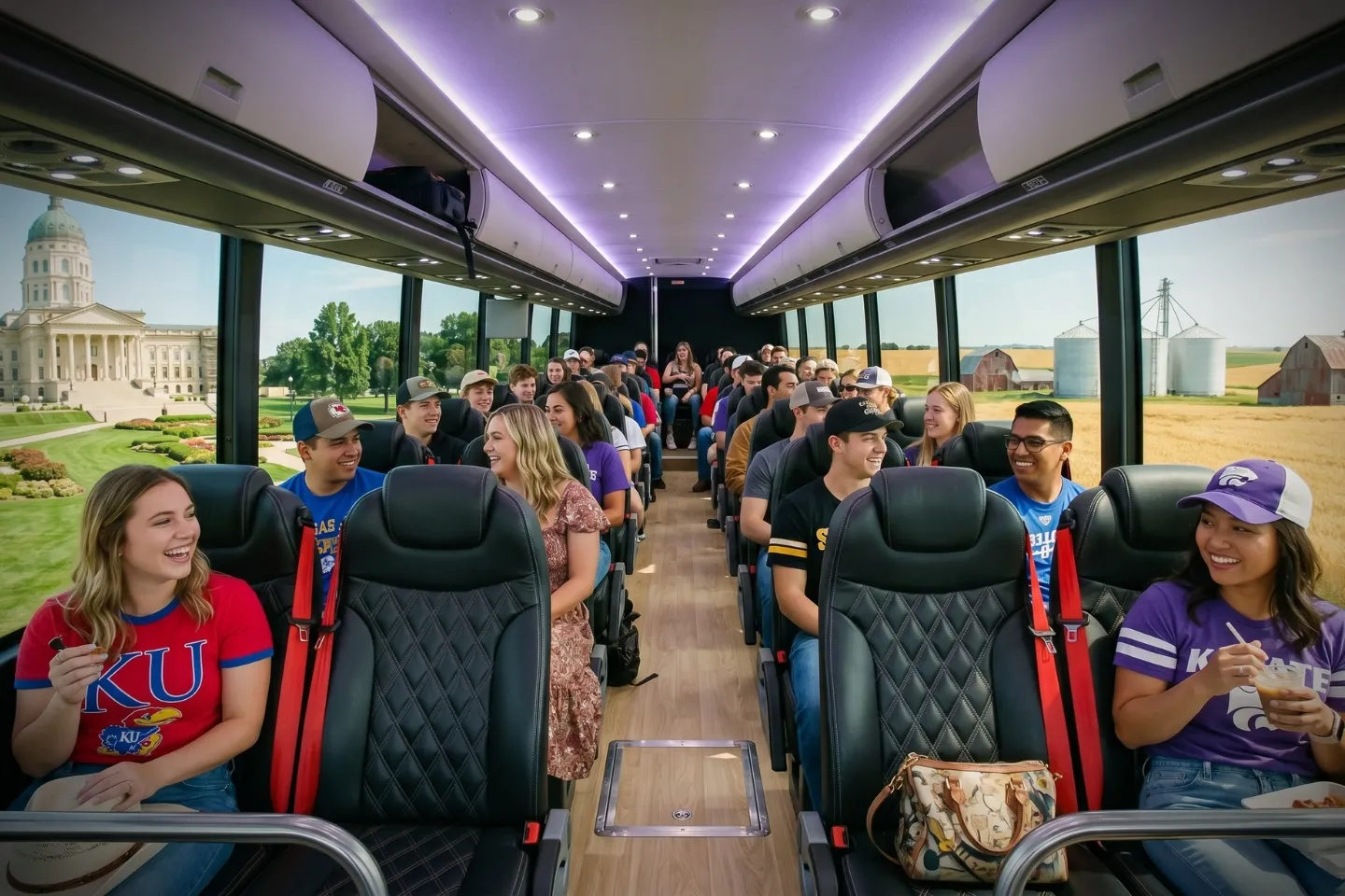 5. Professional driver welcoming guests aboard a luxury charter bus in Kansas