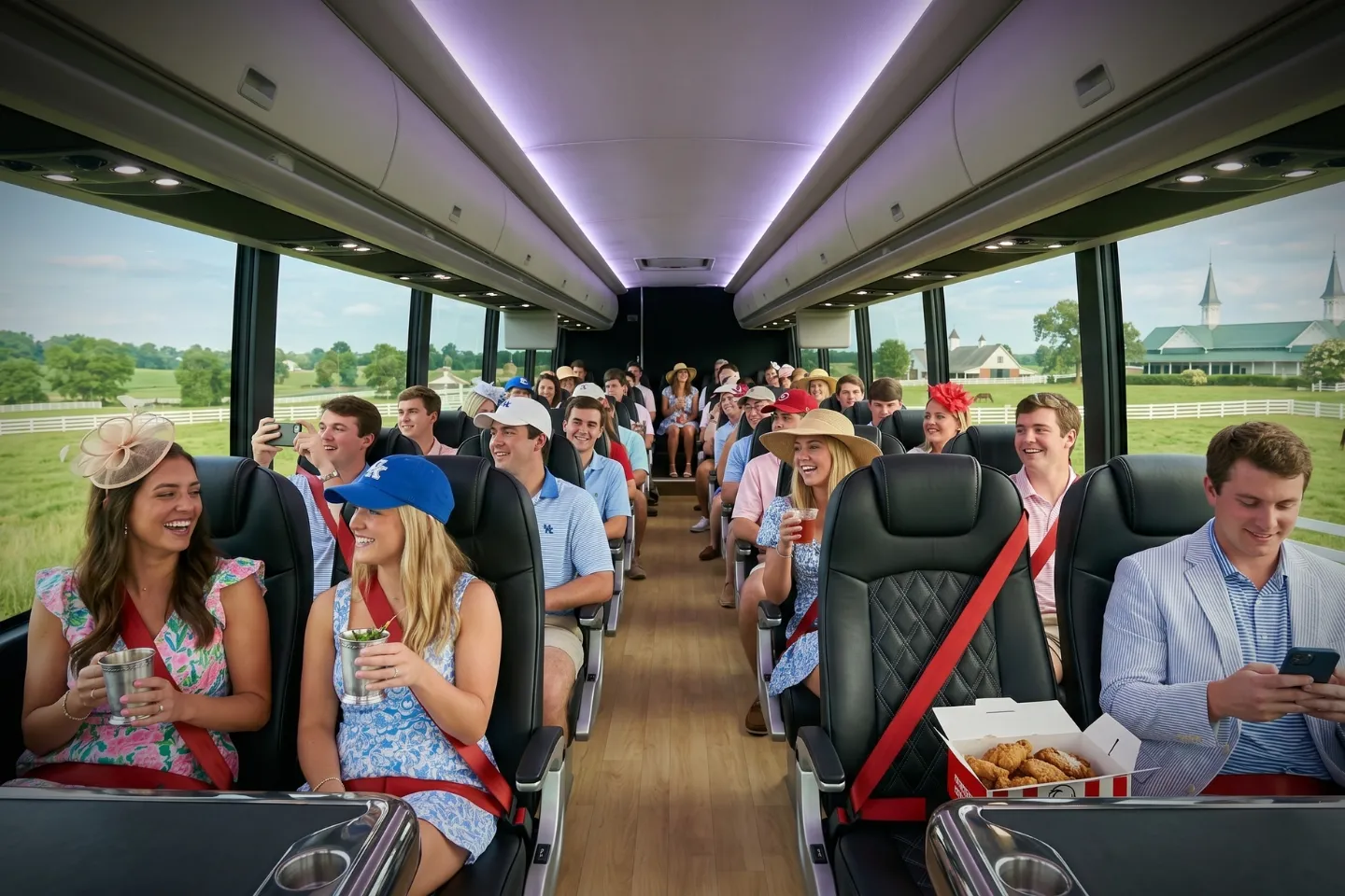 Uniformed chauffeur standing beside an open charter bus door in Kentucky
