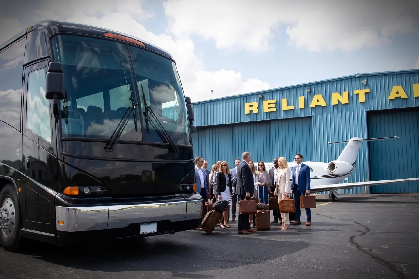 Mini coach waiting for a small group at DXR Airport in Danbury