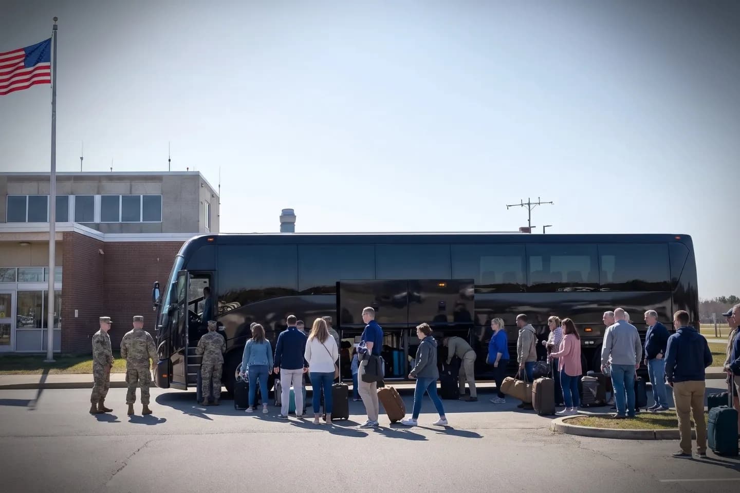 Luggage being loaded into a Groton New London Airport charter bus